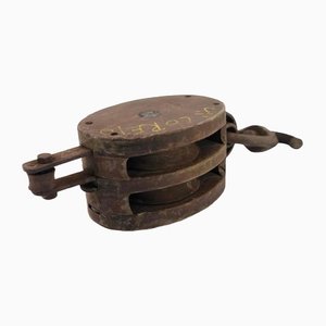 Double Pulley in Wrought Iron and Solid Wood-OL-1292883