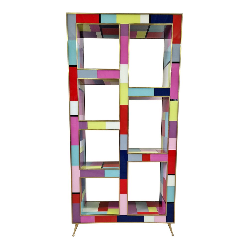 Double-Sided Open Bookcase in Multicolored Murano Glass, 1980s