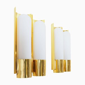 Double Wall Lights in Opaline Glass & Brass, 1970s, Germany, Set of 2-DEK-932557