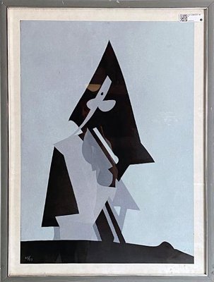 Dova, Italian Modern Gray and Black Abstract Painting, 1980s, Paint on Wood, Framed-GDD-1346935