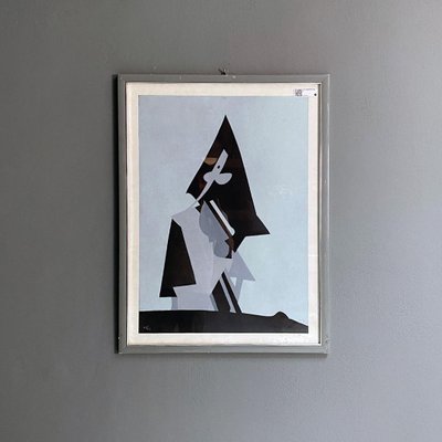 Dova, Italian Modern Gray and Black Abstract Painting, 1980s, Paint on Wood, Framed-GDD-1346935