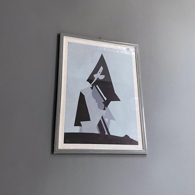 Dova, Italian Modern Gray and Black Abstract Painting, 1980s, Paint on Wood, Framed-GDD-1346935