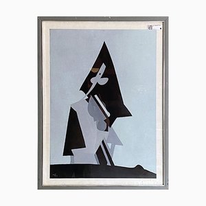 Dova, Italian Modern Gray and Black Abstract Painting, 1980s, Paint on Wood, Framed-GDD-1346935