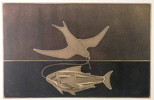 Dove and Fish Lithography by Francesco Casorati