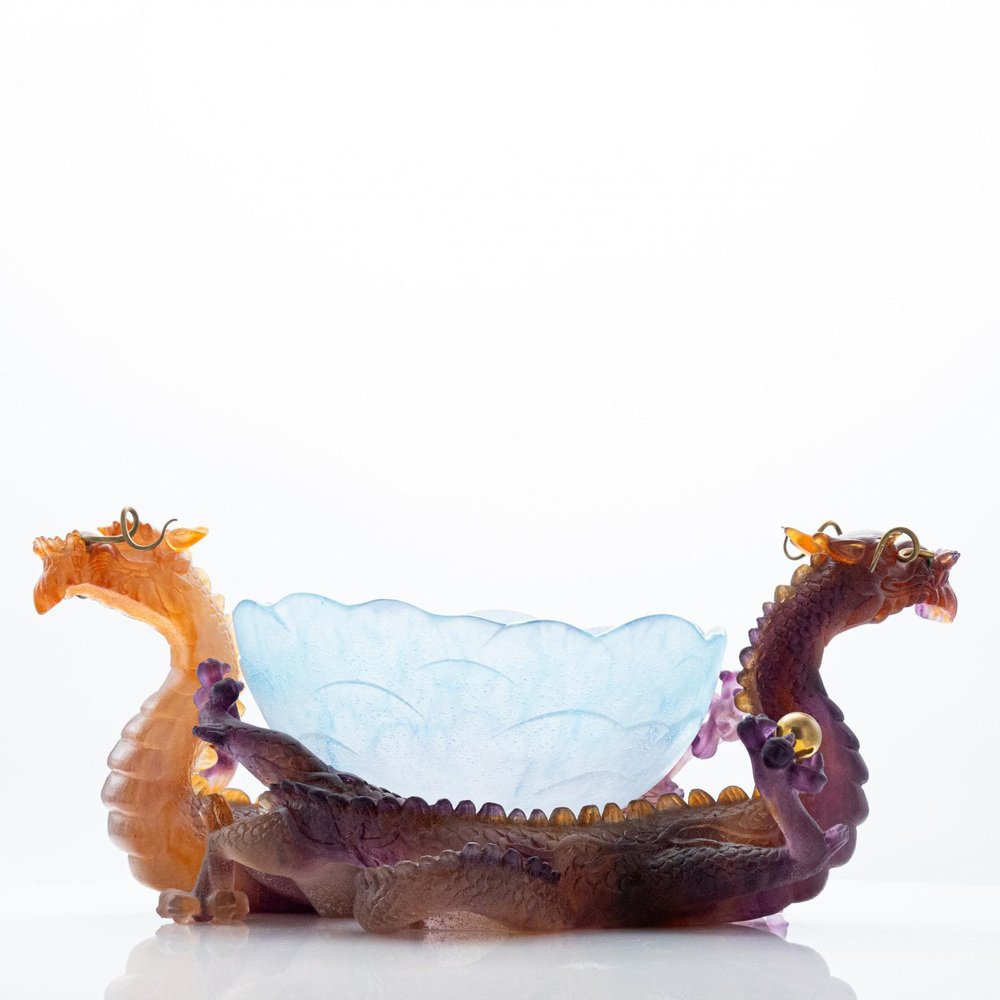 Dragon Centerpiece Bowl in Multi Color Crystal and Glass from Daum, France, 1980s