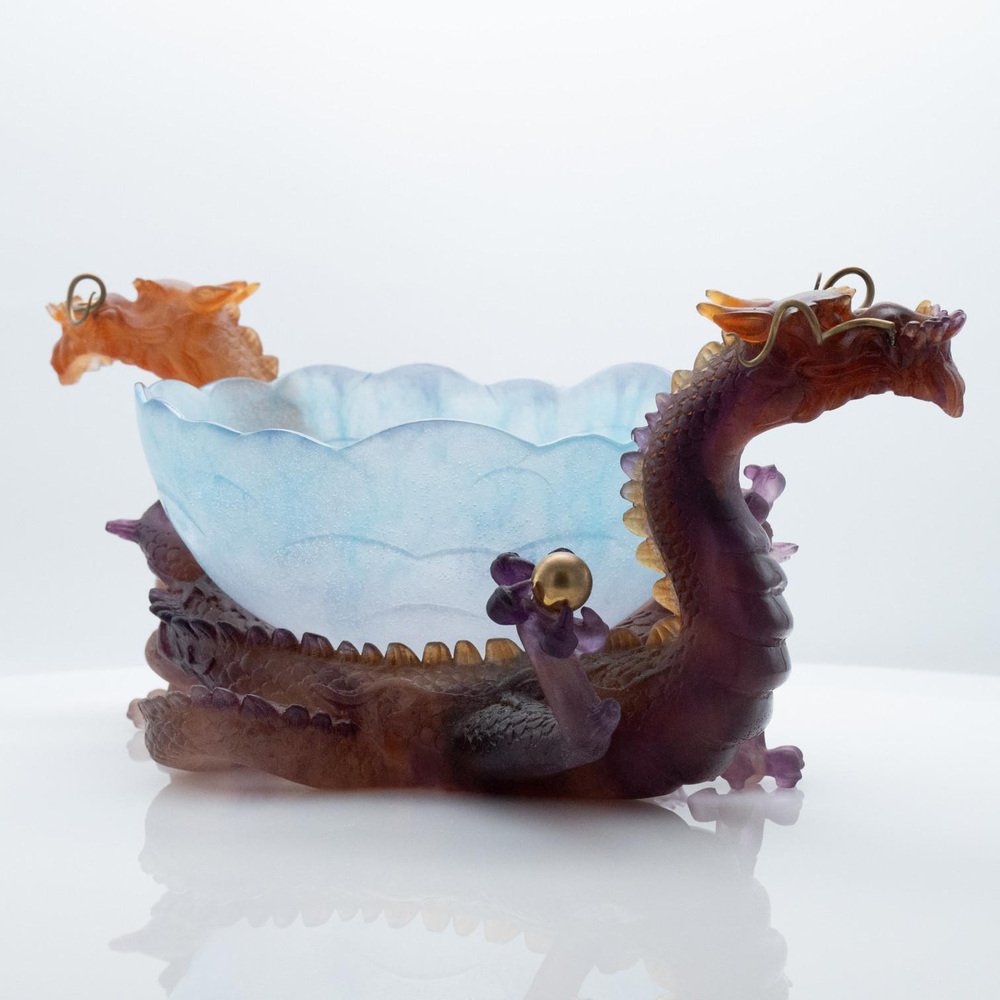 Dragon Centerpiece Bowl in Multi Color Crystal and Glass from Daum, France, 1980s