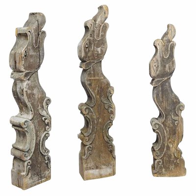 Dragon Head Wooden Beams, Set of 3-KJP-1149184