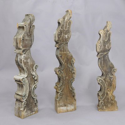 Dragon Head Wooden Beams, Set of 3-KJP-1149184