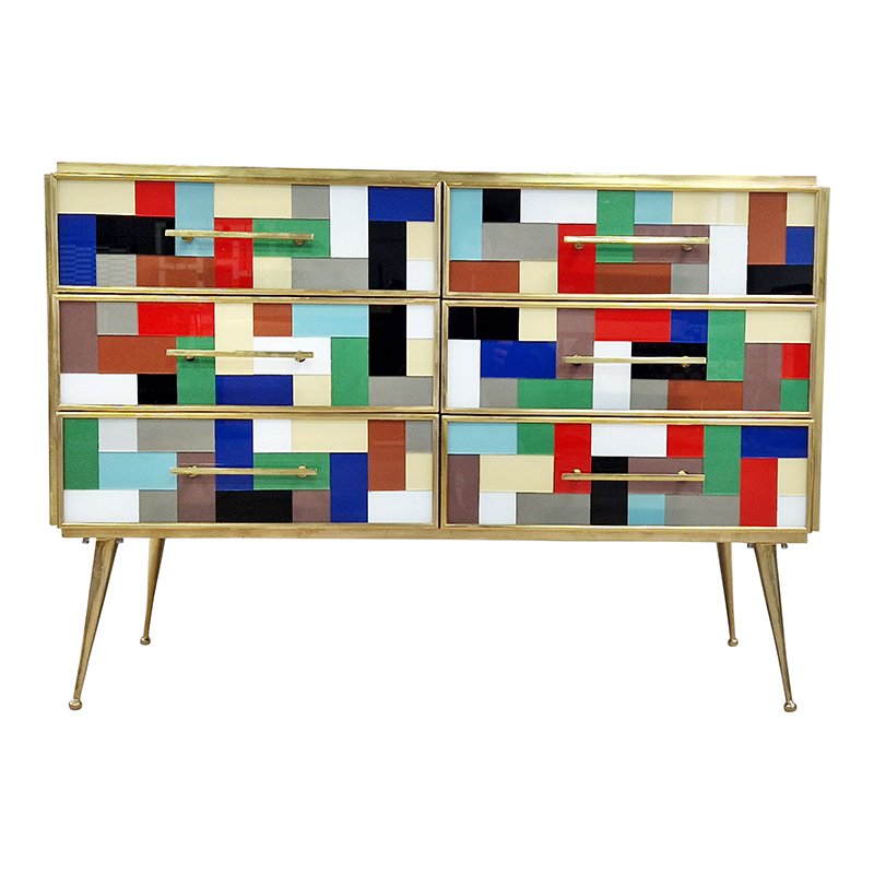 Dresser in Multicolored Murano Glass, 1980s