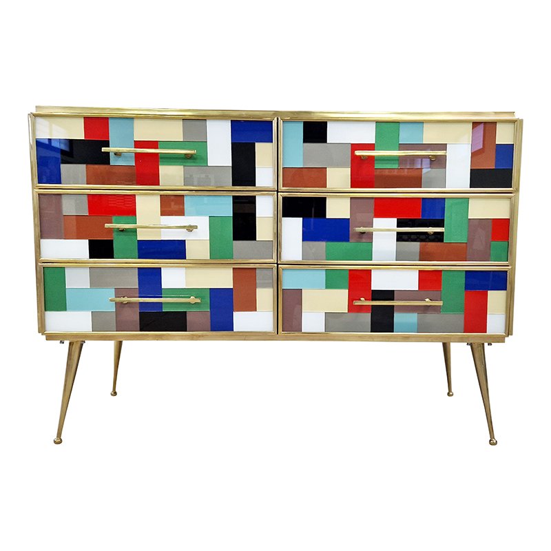 Dresser in Multicolored Murano Glass, 1980s