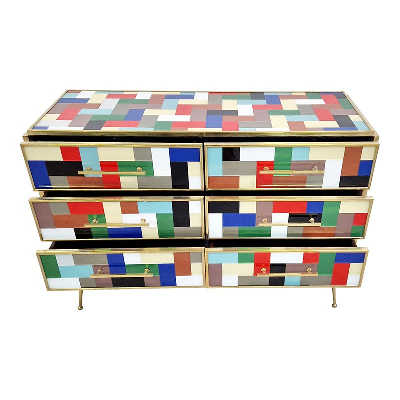 Dresser in Multicolored Murano Glass, 1980s