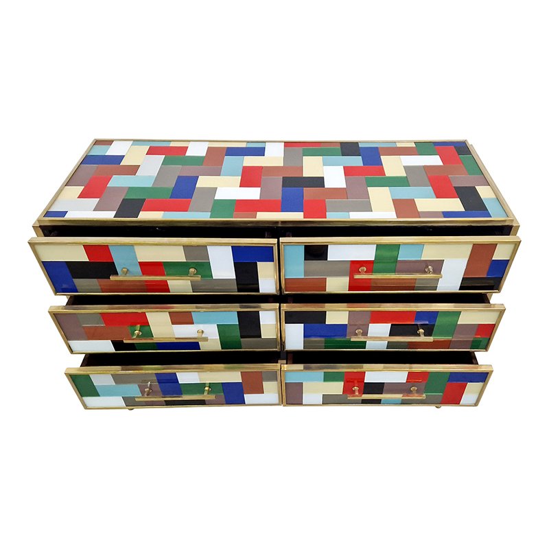 Dresser in Multicolored Murano Glass, 1980s