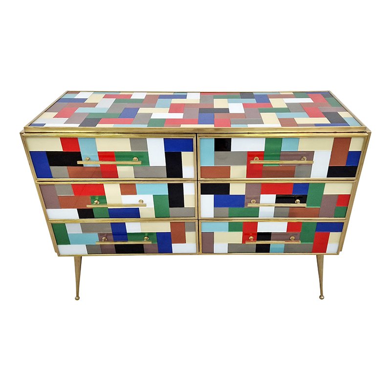 Dresser in Multicolored Murano Glass, 1980s