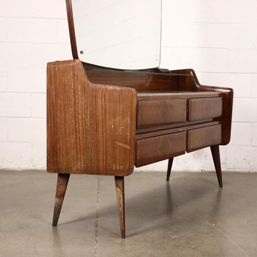 Dresser in Veneered Wood with Mirror, Italy, Mid-20th Century