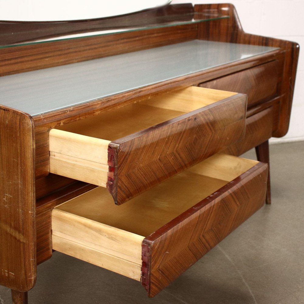 Dresser in Veneered Wood with Mirror, Italy, Mid-20th Century