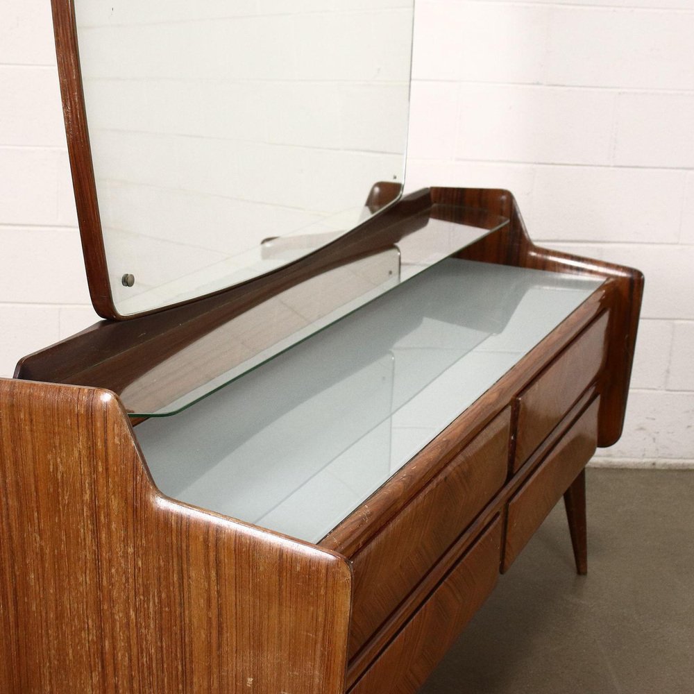 Dresser in Veneered Wood with Mirror, Italy, Mid-20th Century