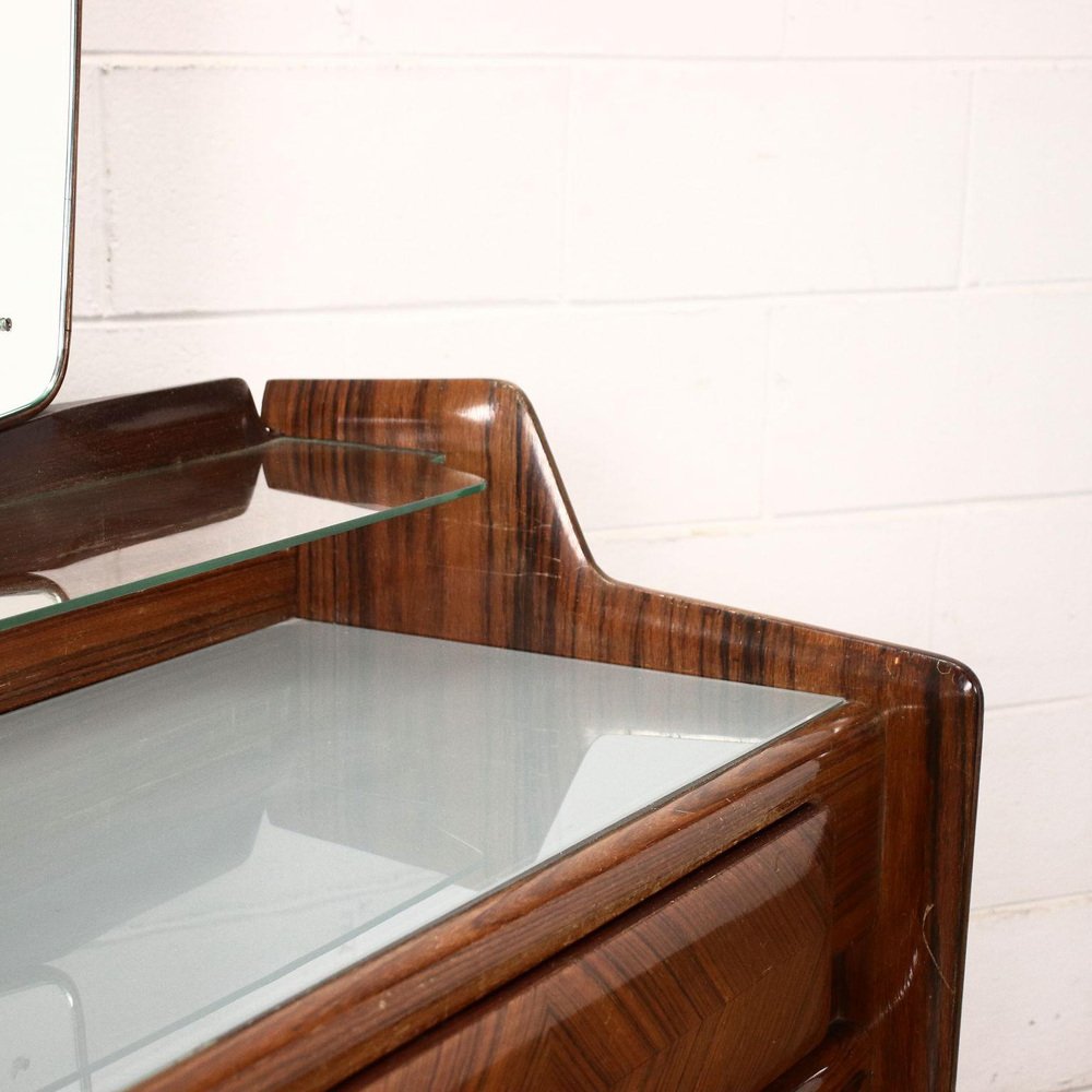 Dresser in Veneered Wood with Mirror, Italy, Mid-20th Century