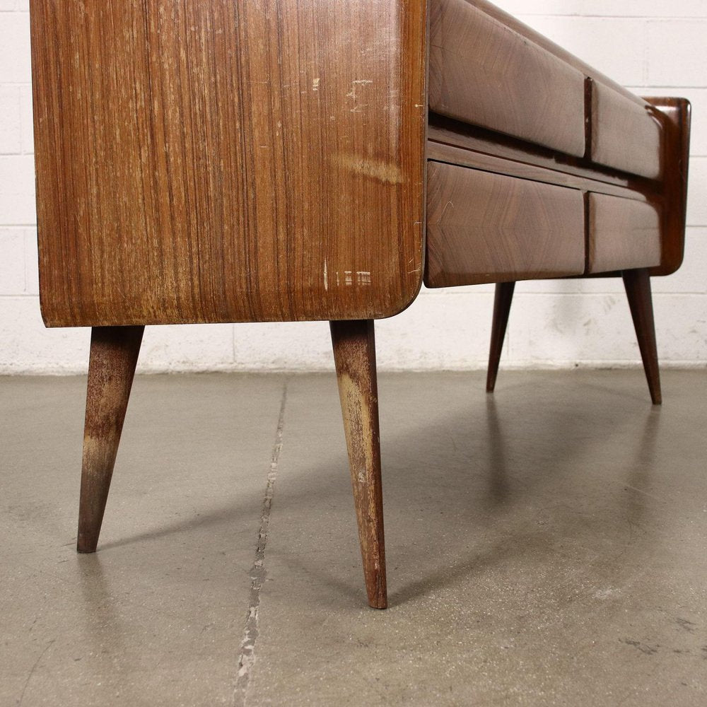 Dresser in Veneered Wood with Mirror, Italy, Mid-20th Century