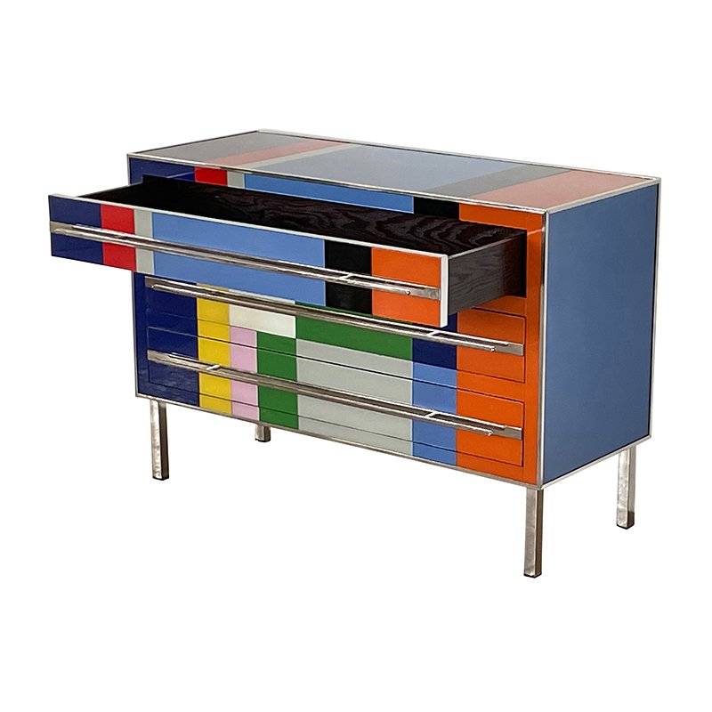 Dresser with 3 Glass Drawers, 1980s