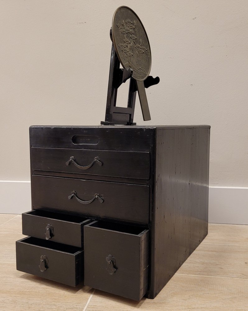 Dresser with Mirror in Lacquered Black, Japan, 1880s