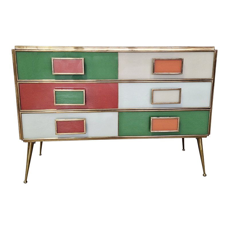 Dresser with Six Multicolored Glass Drawers, 1980s