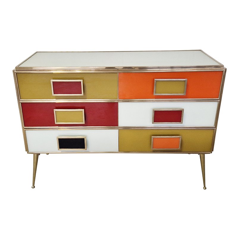 Dresser with Six Multicolored Glass Drawers, 1980s