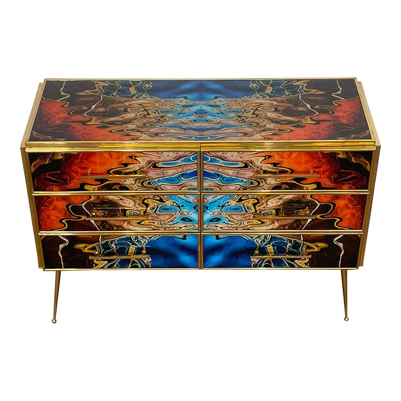 Dresser with Six Multicolored Glass Drawers, 1980s