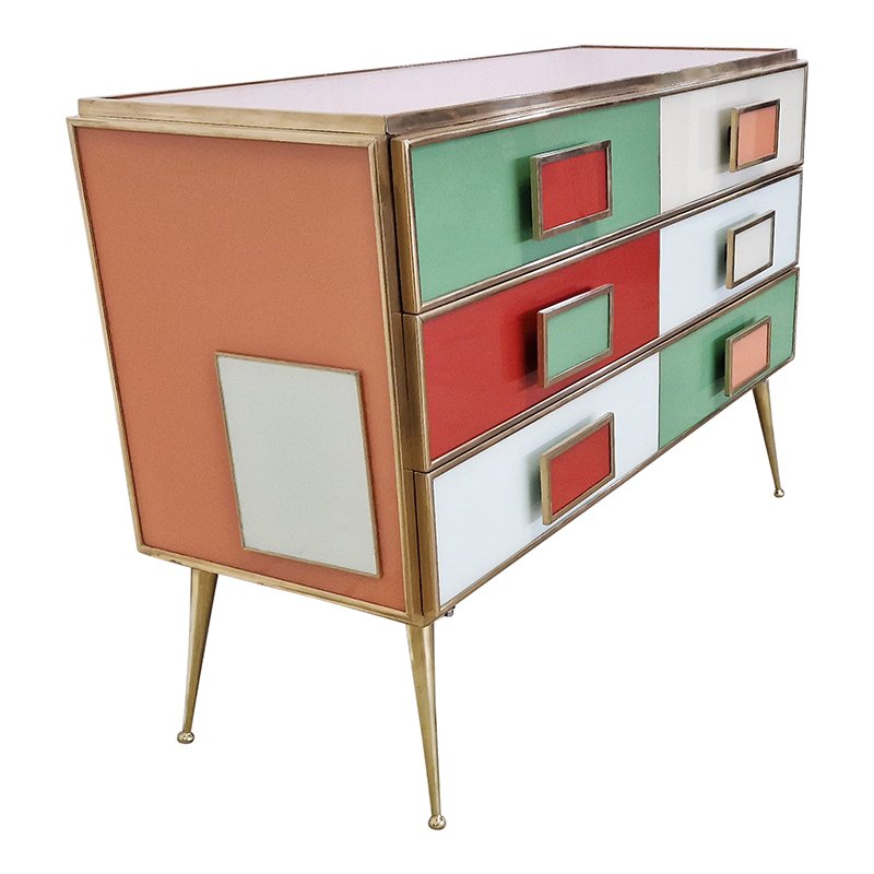 Dresser with Six Multicolored Glass Drawers, 1980s