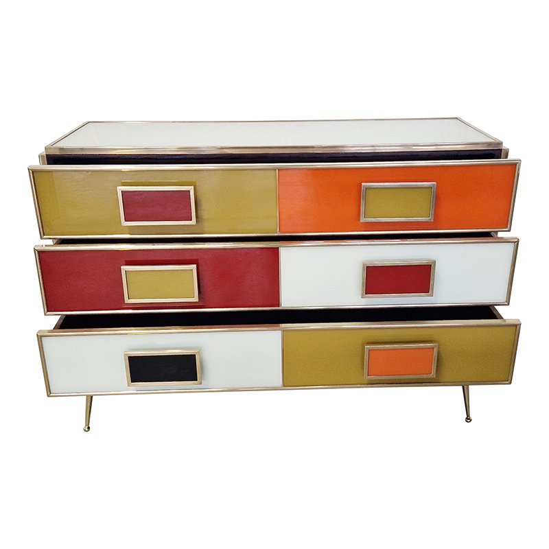 Dresser with Six Multicolored Glass Drawers, 1980s