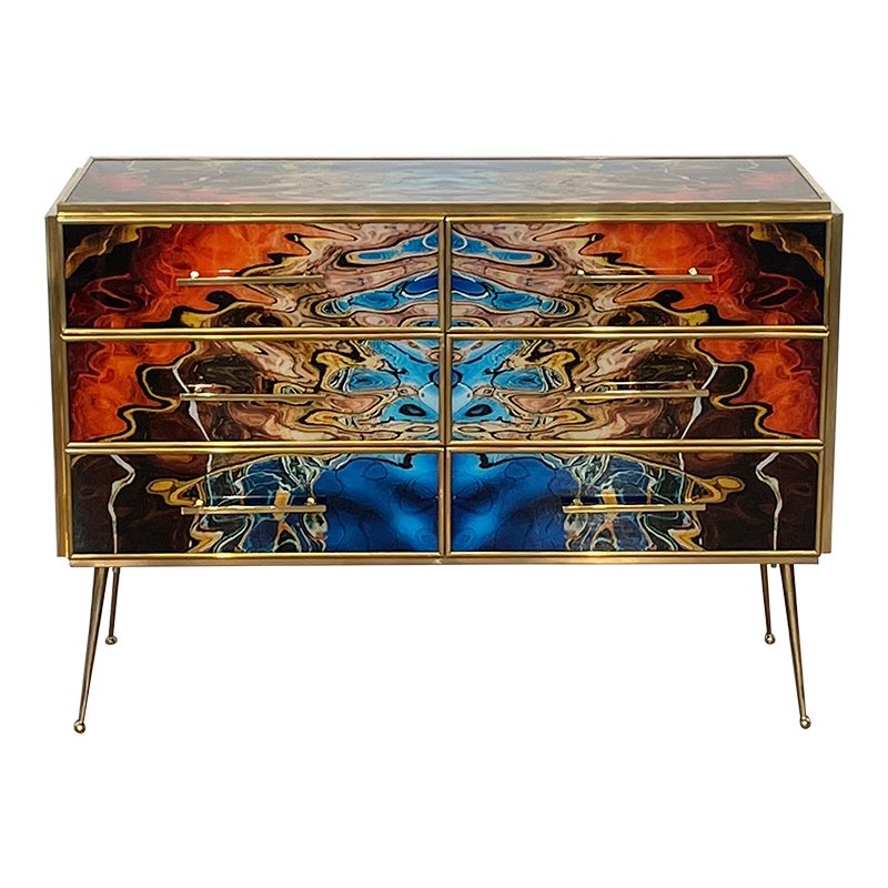 Dresser with Six Multicolored Glass Drawers, 1980s