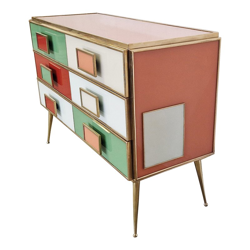 Dresser with Six Multicolored Glass Drawers, 1980s