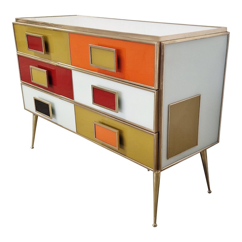 Dresser with Six Multicolored Glass Drawers, 1980s