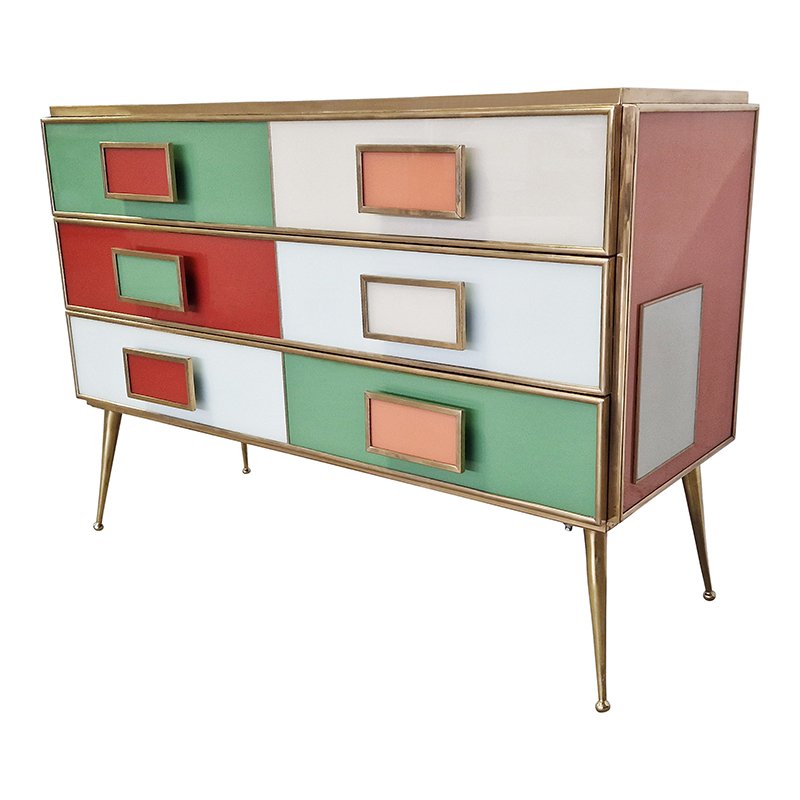 Dresser with Six Multicolored Glass Drawers, 1980s