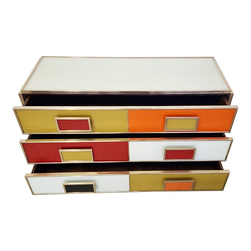 Dresser with Six Multicolored Glass Drawers, 1980s