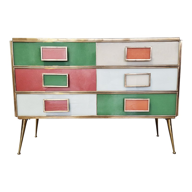 Dresser with Six Multicolored Glass Drawers, 1980s