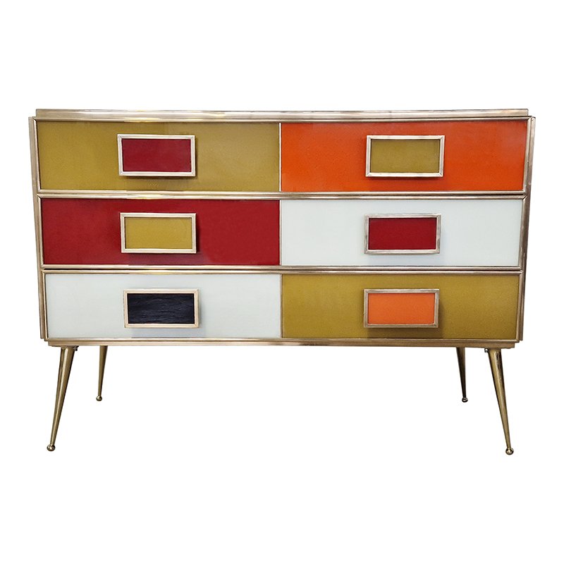 Dresser with Six Multicolored Glass Drawers, 1980s