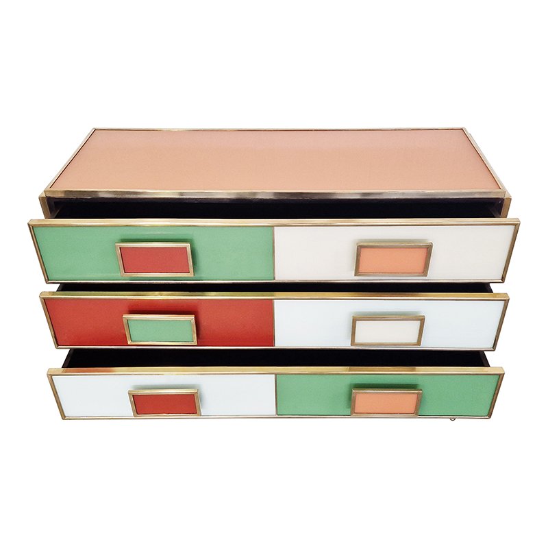 Dresser with Six Multicolored Glass Drawers, 1980s