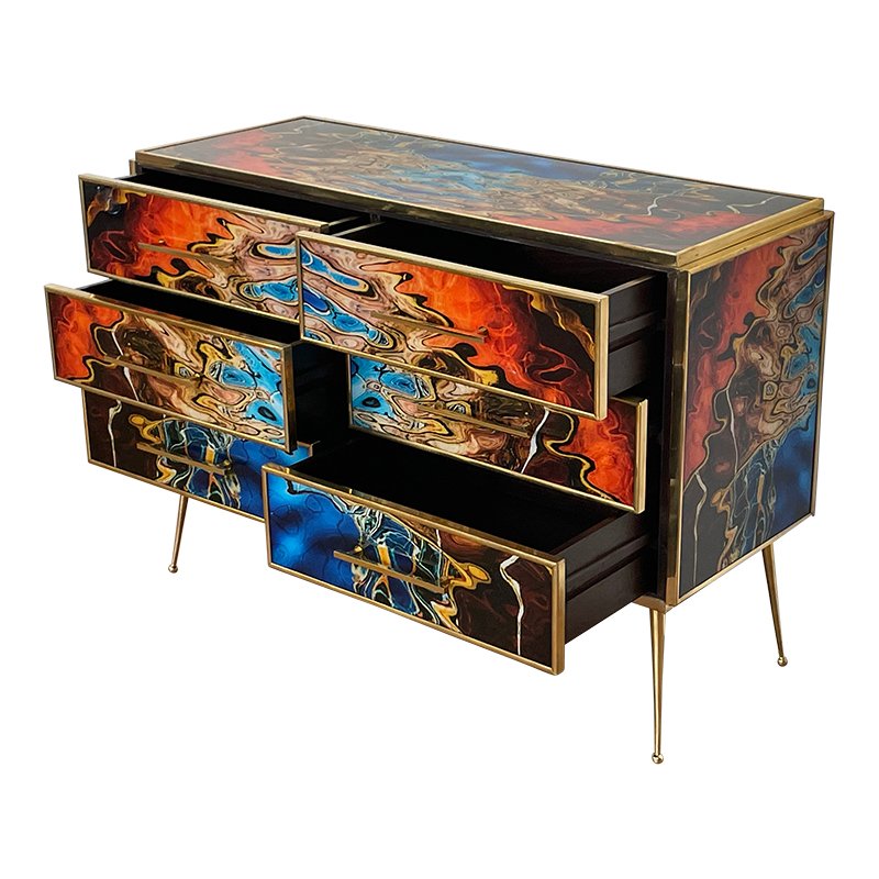 Dresser with Six Multicolored Glass Drawers, 1980s