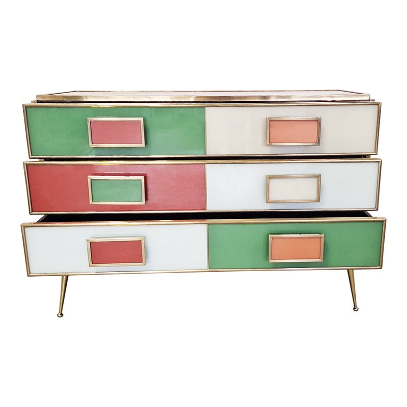 Dresser with Six Multicolored Glass Drawers, 1980s