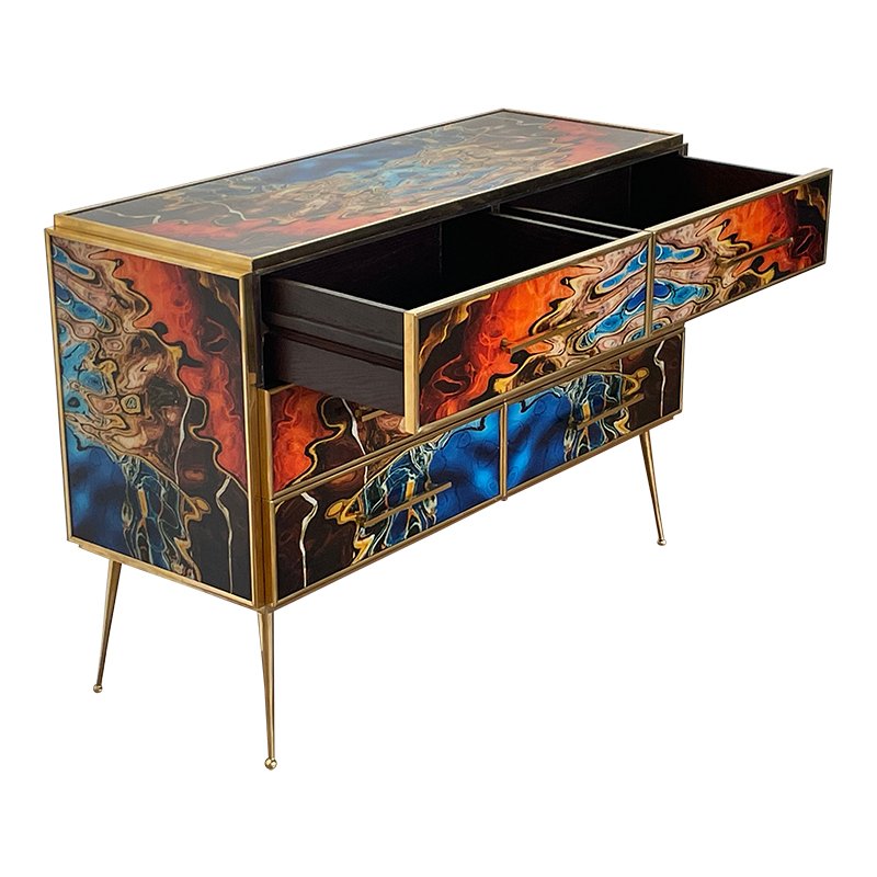 Dresser with Six Multicolored Glass Drawers, 1980s