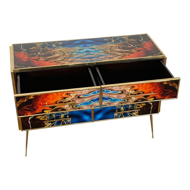 Dresser with Six Multicolored Glass Drawers, 1980s