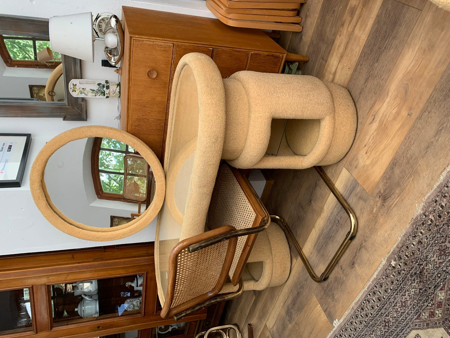 Dressing Table from Kecskemét Furniture Sales Company with Bauhaus Brass Chairs, 1975, Set of 3