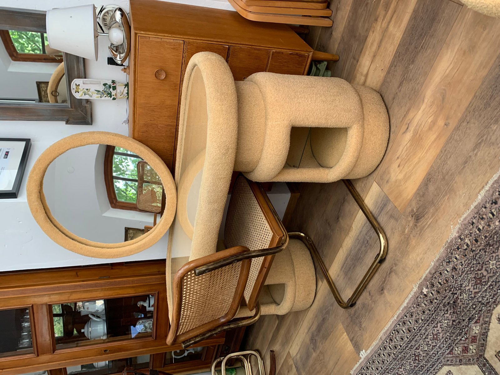 Dressing Table from Kecskemét Furniture Sales Company with Bauhaus Brass Chairs, 1975, Set of 3