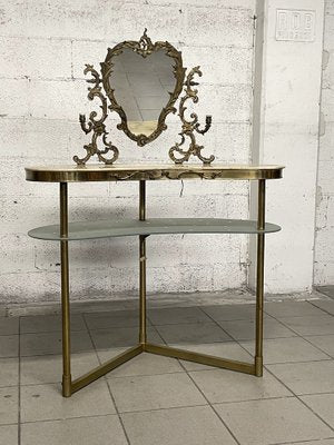 Dressing Table in Brass and Marble, 1940s-JHL-1821035