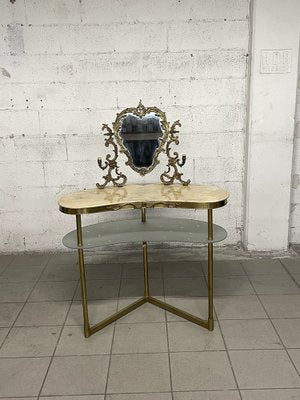 Dressing Table in Brass and Marble, 1940s-JHL-1821035