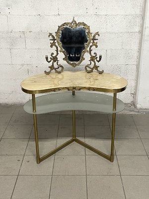 Dressing Table in Brass and Marble, 1940s-JHL-1821035