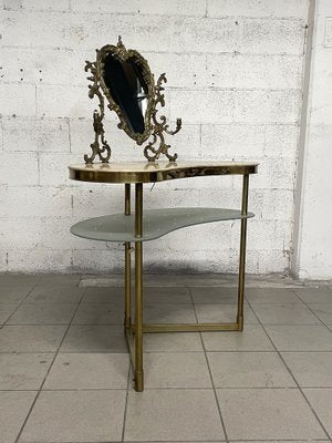 Dressing Table in Brass and Marble, 1940s-JHL-1821035