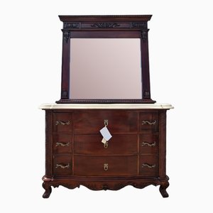 Dressing Table in Mahogany with Marble Countertop with Mirror, Set of 2-TCS-1750418