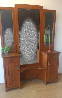 Dressing Table with Triple Mirror, 1950s-ZEF-1724948