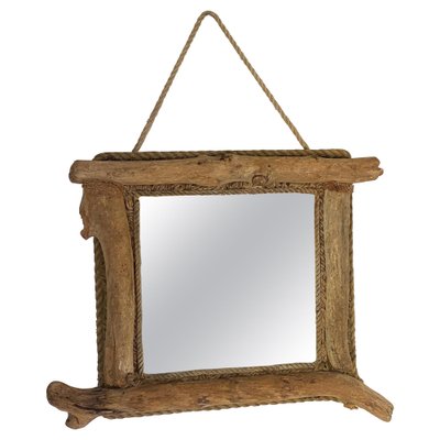 Driftwood and Rope Mirror in Grey Color, France, 1970s-UR-1723410